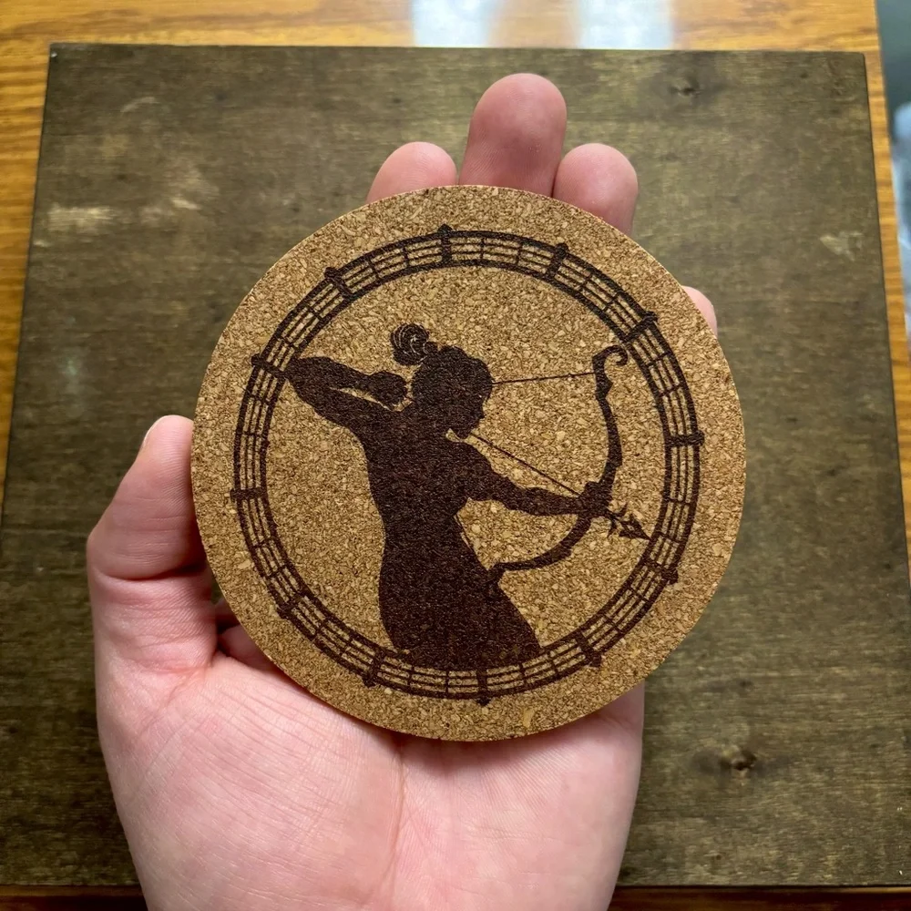 Sagittarius Artistic Zodiac Design Laser Engraved Cork Coaster